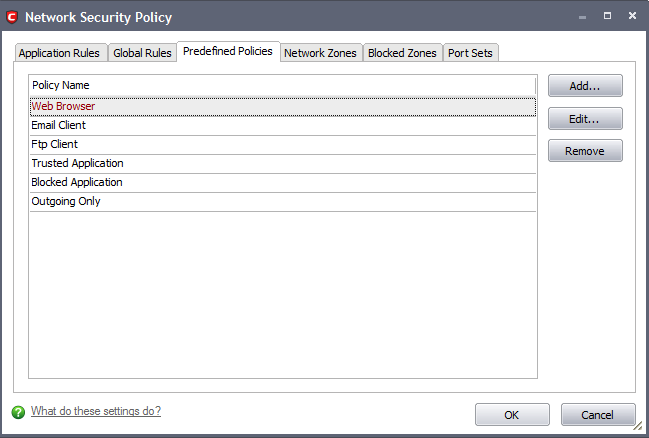 Comodo Firewall Predefined Policies | Internet Security Help